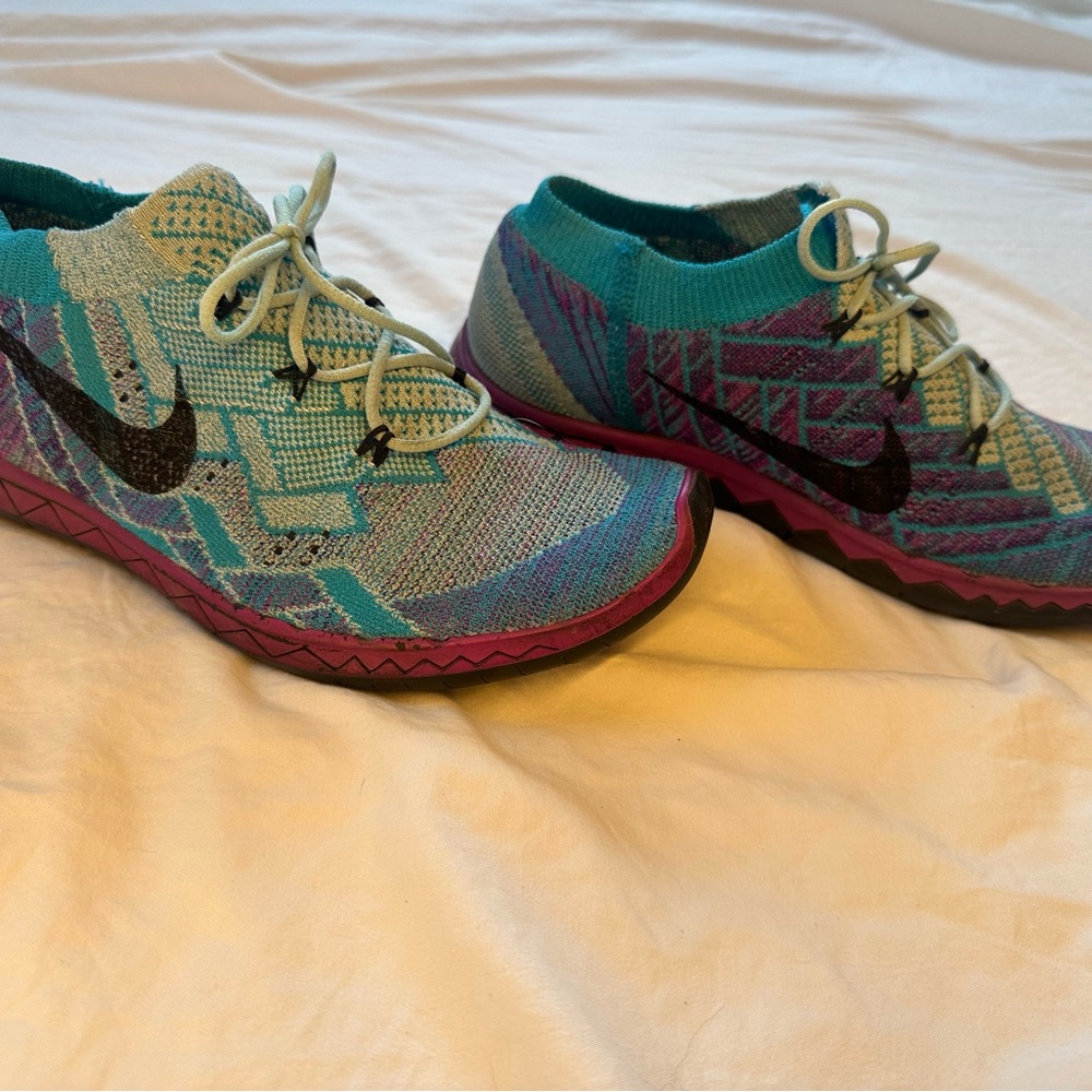 Nike Free 3.0 Flyknit Running Shoes Women 7.5 Blue Purple Black Slip On